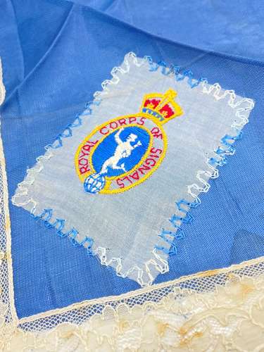 WW1 Silk & Lace Royal Corps Of Signals Sweethearts Handkerchief