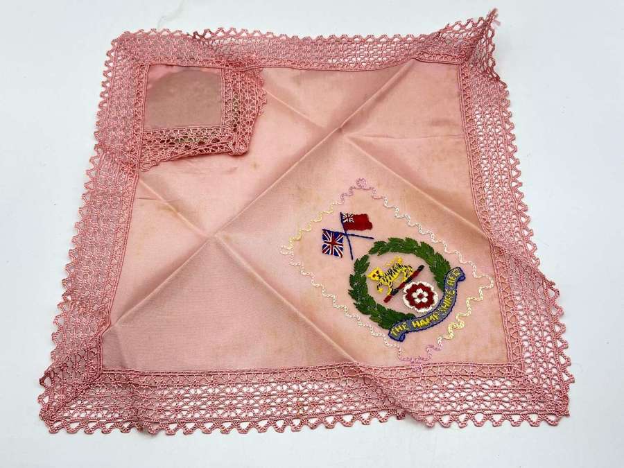 WW1 Silk & Lace Hampshire Regiment Sweethearts Handkerchief