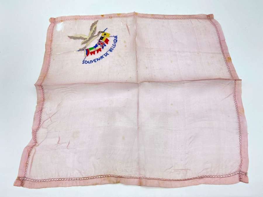WW1 Embroidered Silk Souvenir Of Belgium Sweethearts Handkerchief