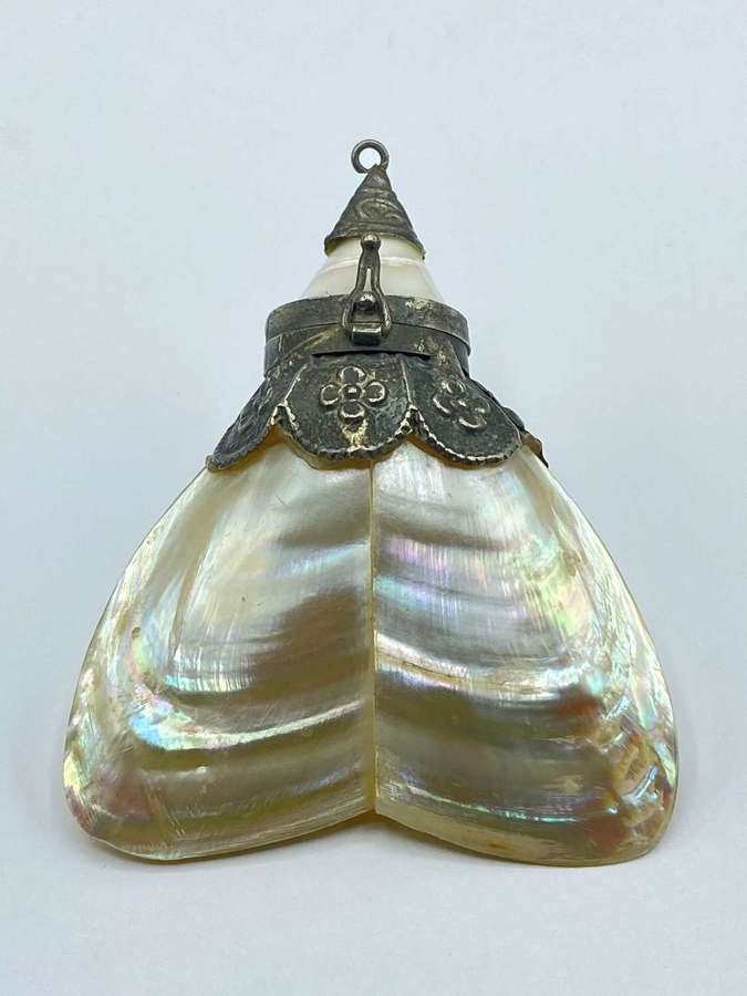 Beautiful Antique 1920s Mother Of Pearl & Silver Snuff Bottle