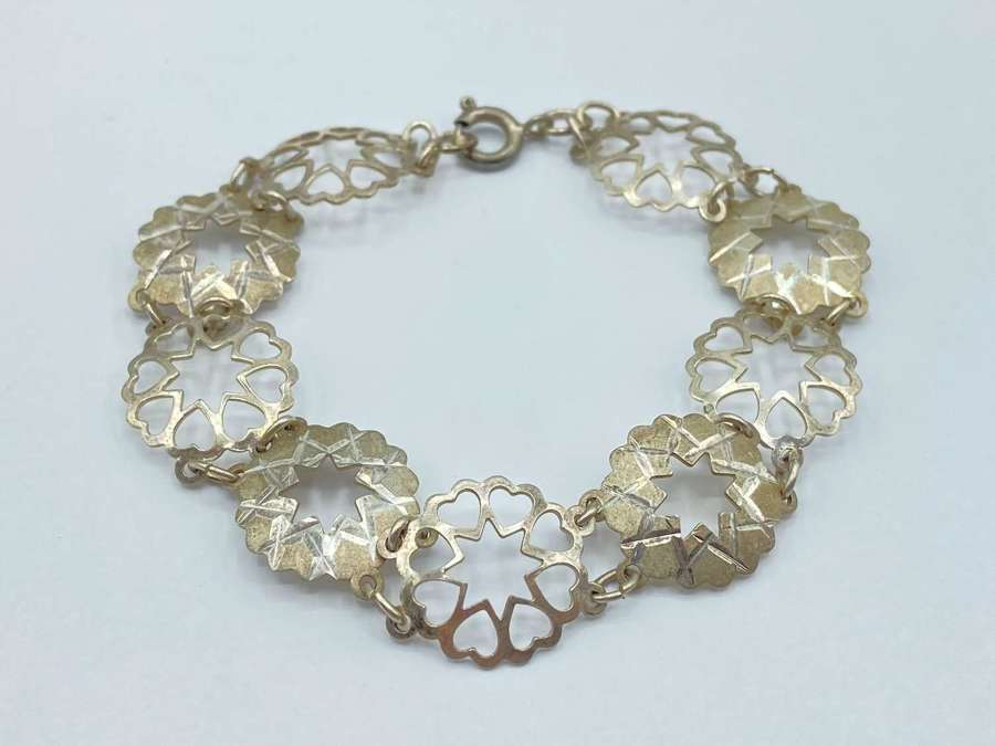 Beautiful Vintage Sterling Silver Love Heart & Star Link Bracelet