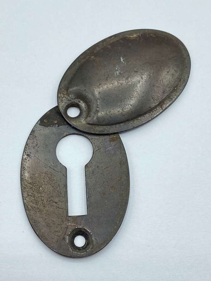 Antique Reclaimed Salvaged Gun Metal  Escutcheon Door Keyhole Cover