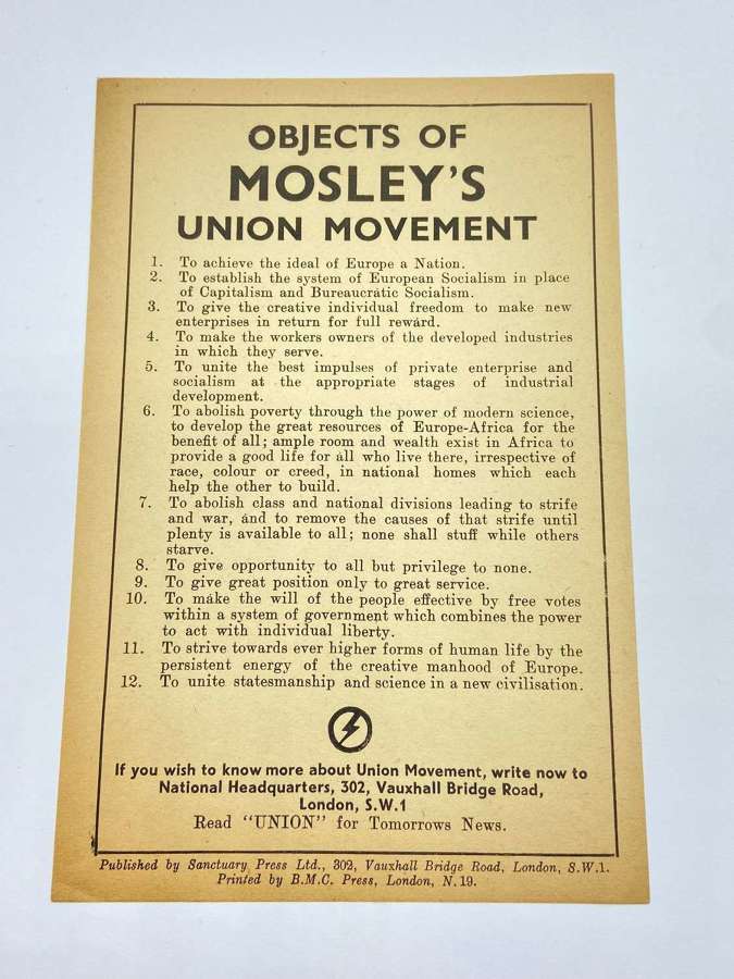 1940s Political Campaign Poster Objects of Mosley’s Union Movement