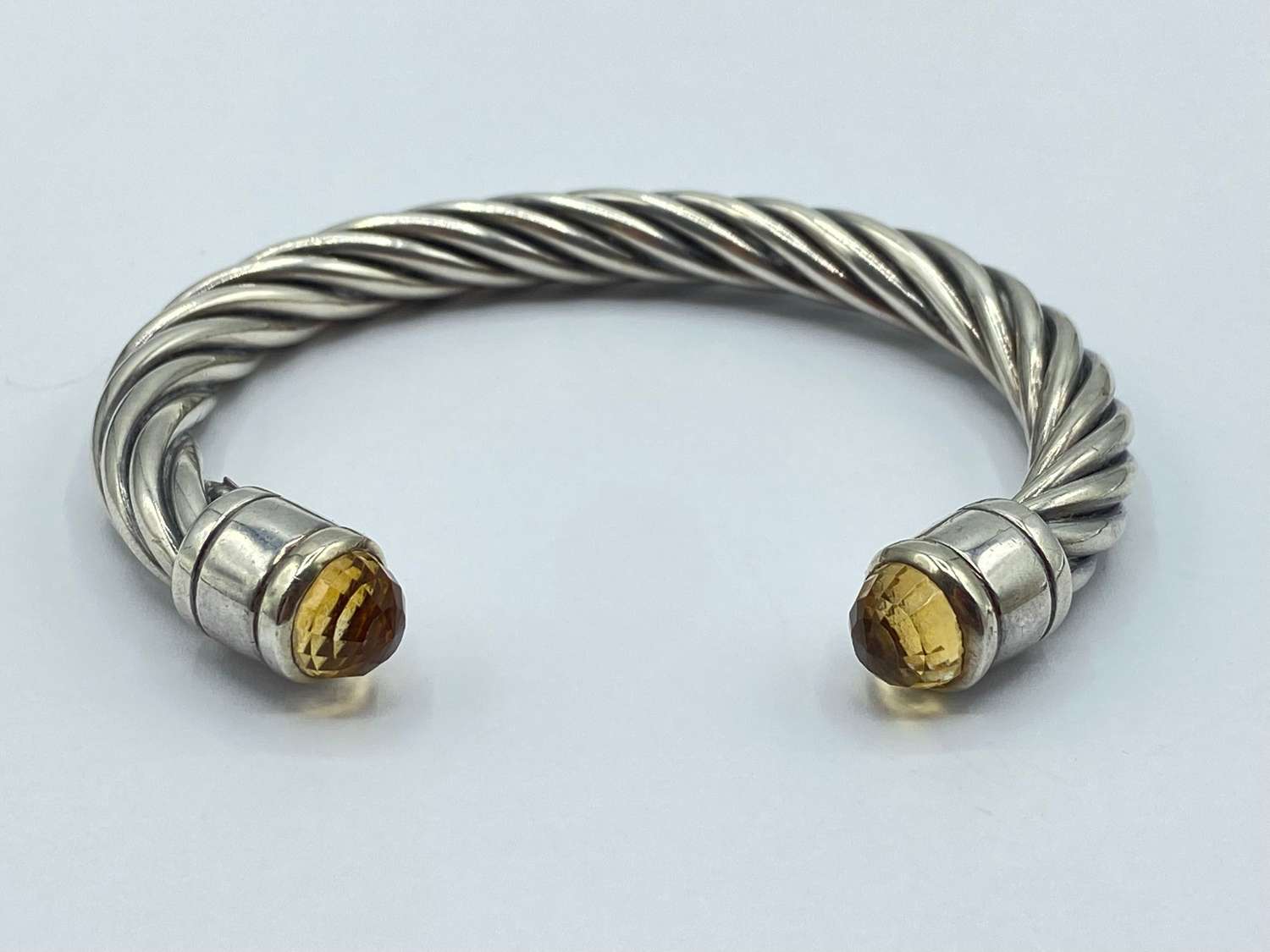 Vintage Silver & Faceted Citrine Twisted Cable Classic Bangle