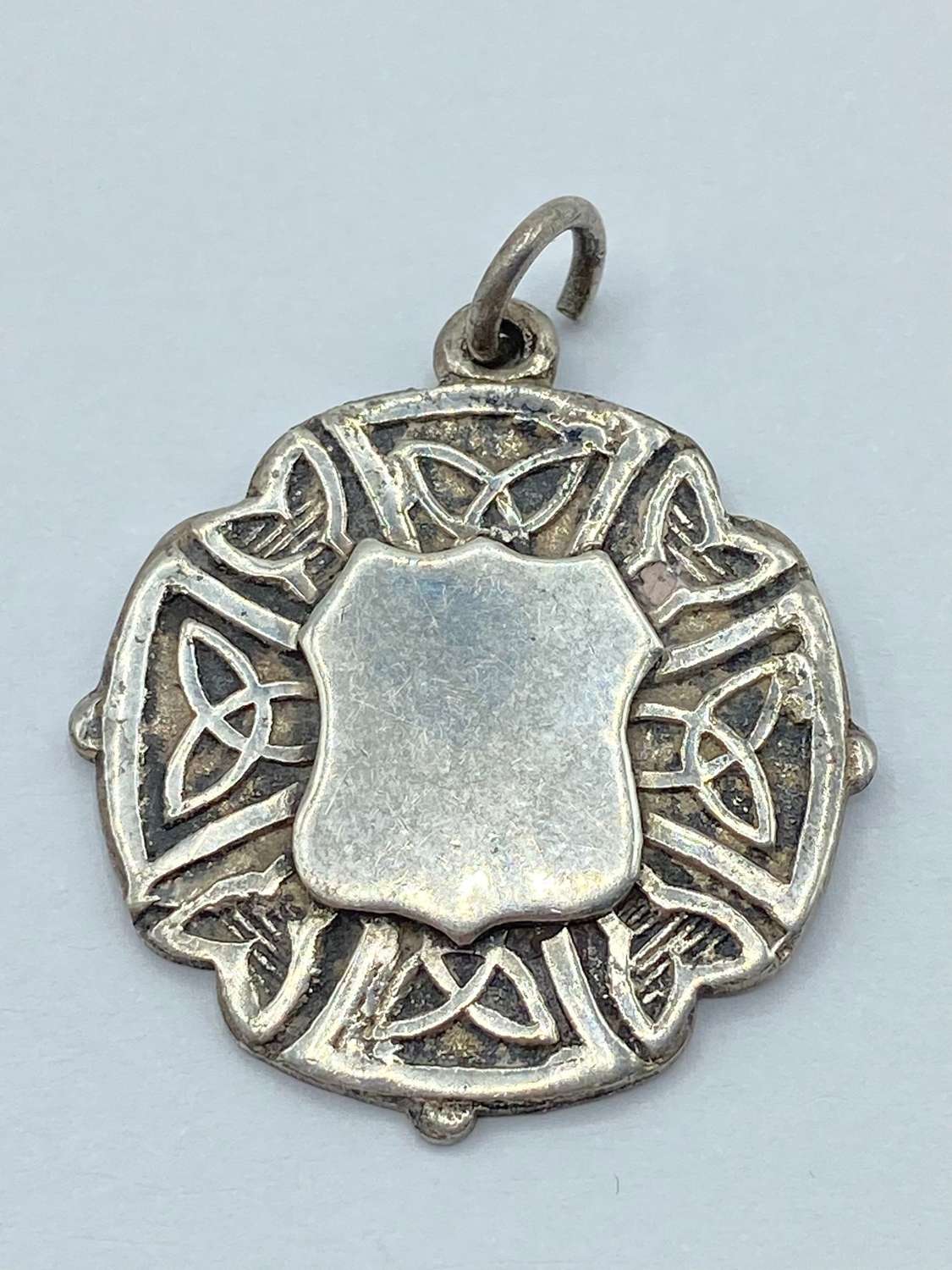 Vintage Silver Plated Scottish Celtic Knot Patterned Medal Fob