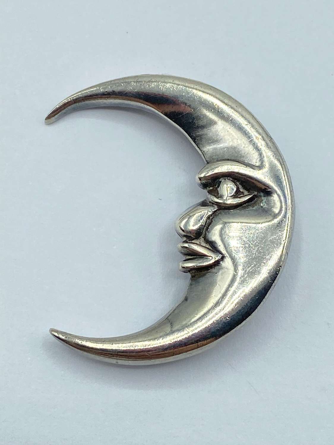 Beautiful Vintage Sterling Silver Man In The Moon Crescent Moon Brooch