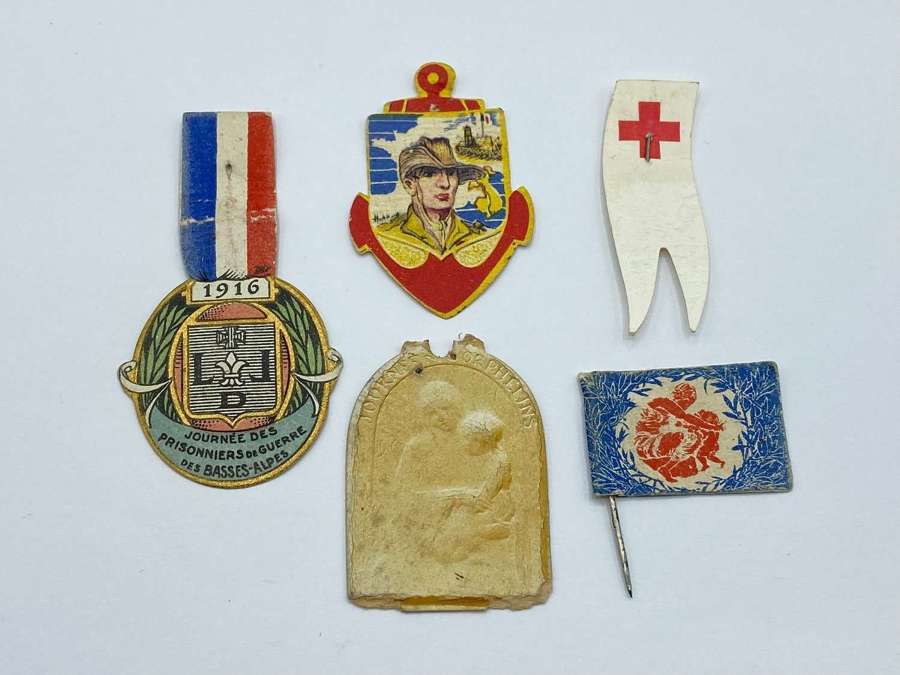 WW1 French Charity Paper Pins Including Prisons Of War, Red Cross Etc