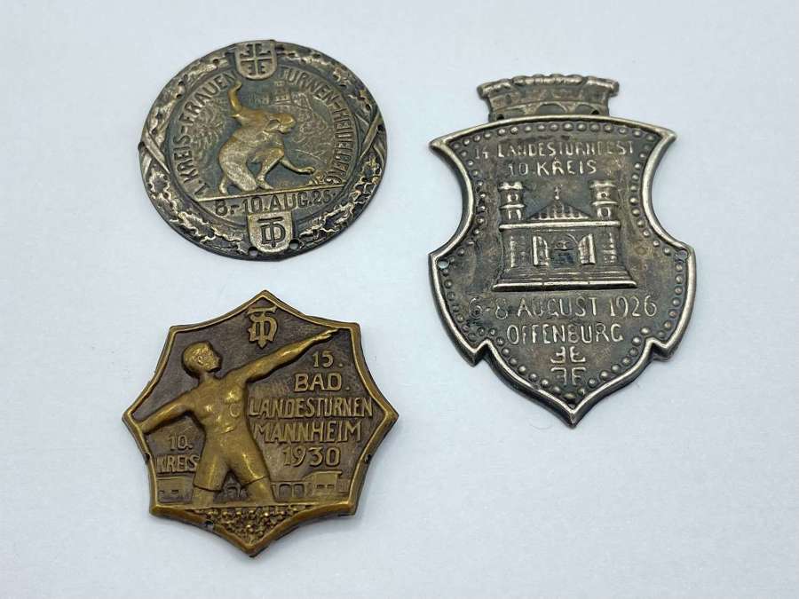 1926, 1928 & 1930 German Landesturnfest Gymnastics Festival Badges