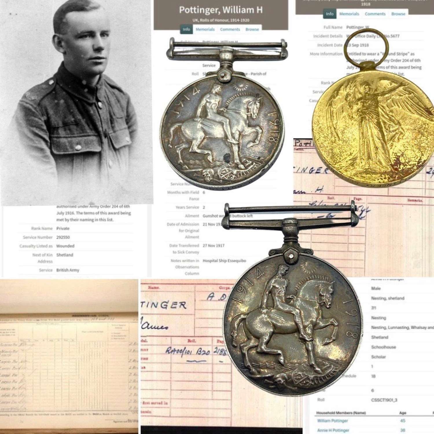 WW1 Medal Group To Pottinger Brothers From Shetland, Gordon Highlander