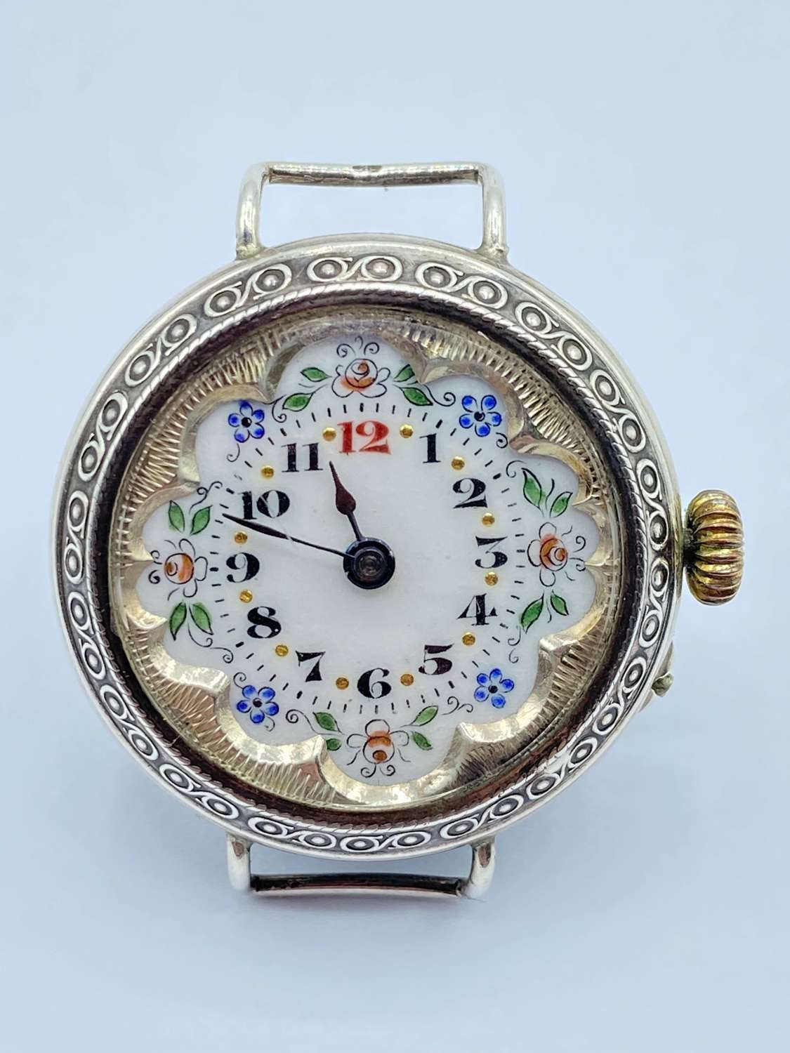 Antique Silver Hallmarked & Painted Porcelain Dial Lady’s Wrist Watch