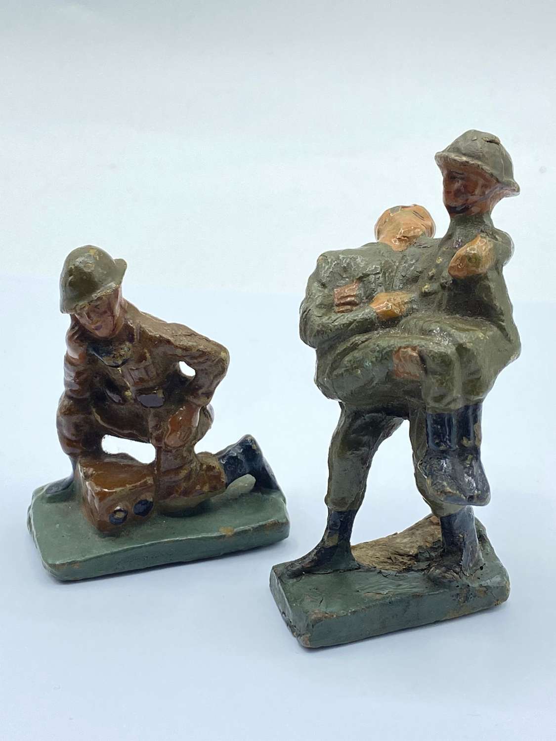 WW2 British Elastolin Composition Medic & Radio Operator Toy Soldiers