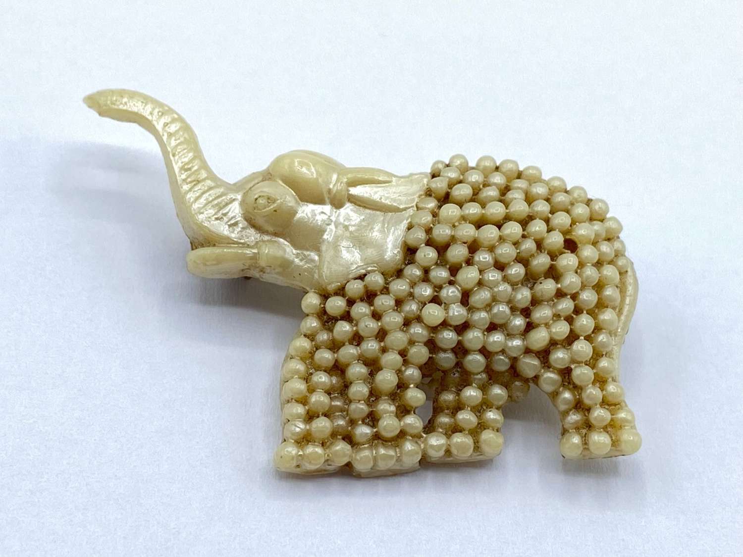 Antique 1920s Carved Mother Of Pearl Elephant Brooch