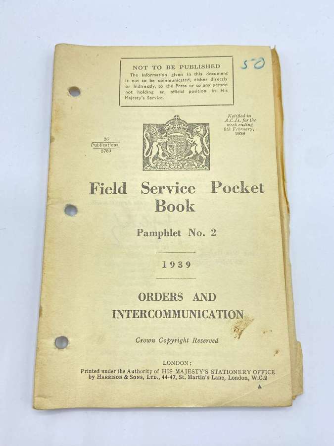 WW2 Field Service Pocket Book Orders & Intercommunication 1939
