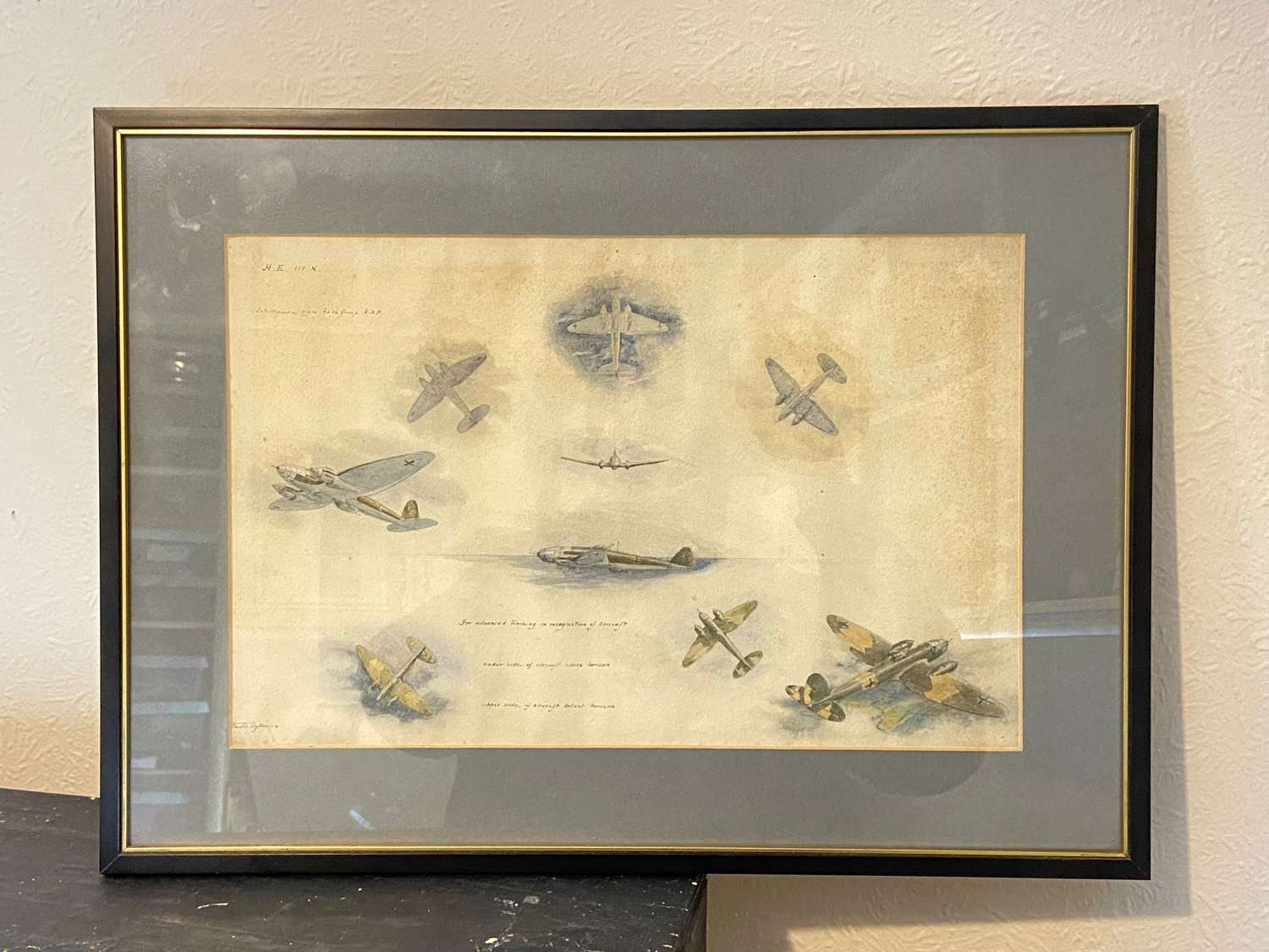 WW2 RAF Intelligence Office Heinkel Painting Signed By Harold Wyllie