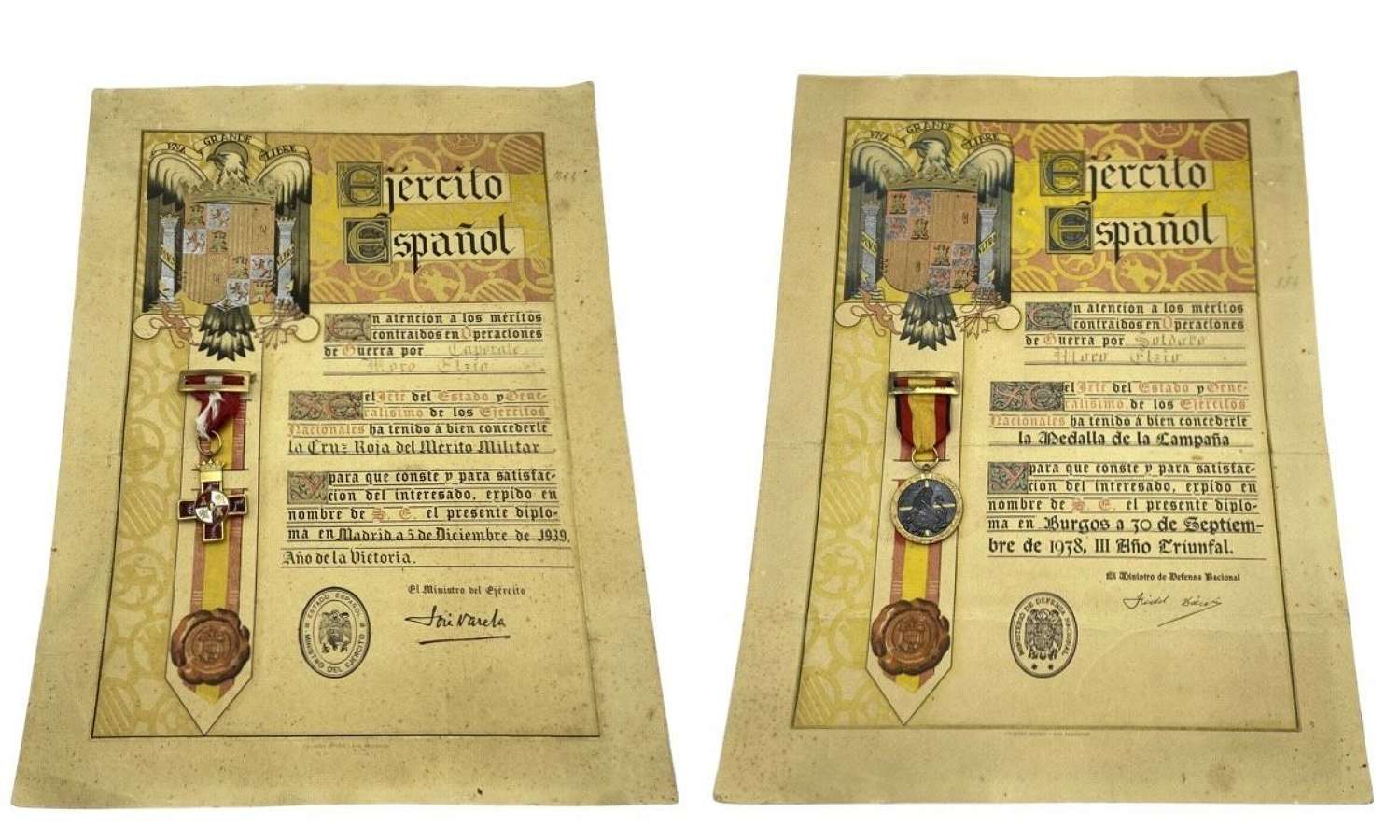 Spanish Civil War Military Merit, Campaign Medal & Certificates