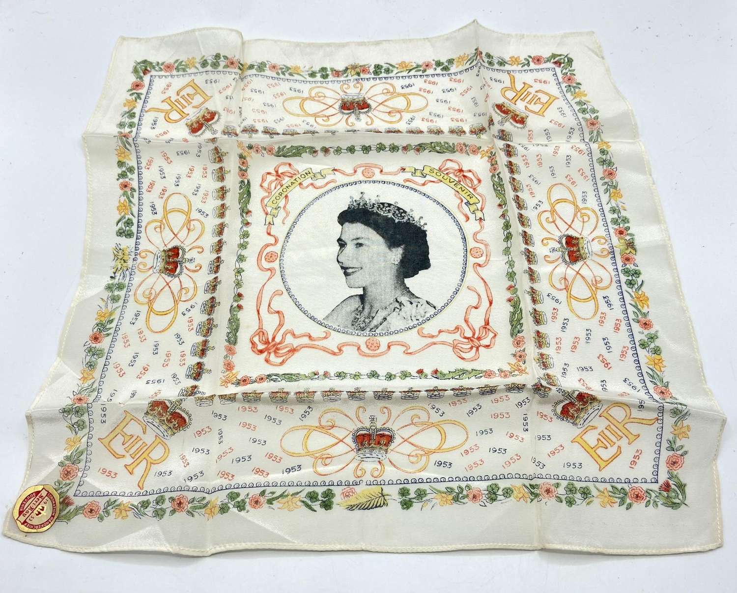 Vintage Silk 1953 Coronation Of Queen Elizabeth II Handkerchief