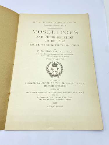 1931 Mosquitoes & Their Relation to Disease British Museum Publication