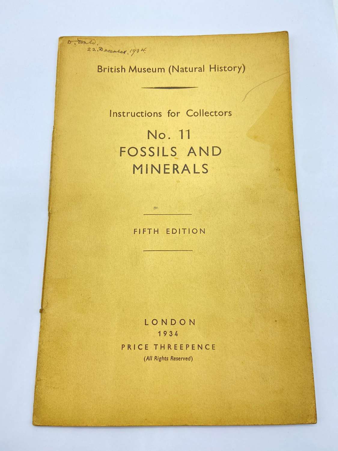 Vintage 1934 Instructions For Collectors Fossils & Minerals British Mu