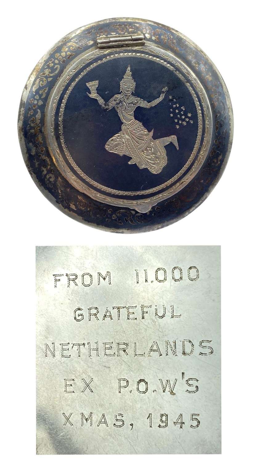 WW2 Silver & Enamel Netherlands Prisoners Of War Engraved Siam Compact