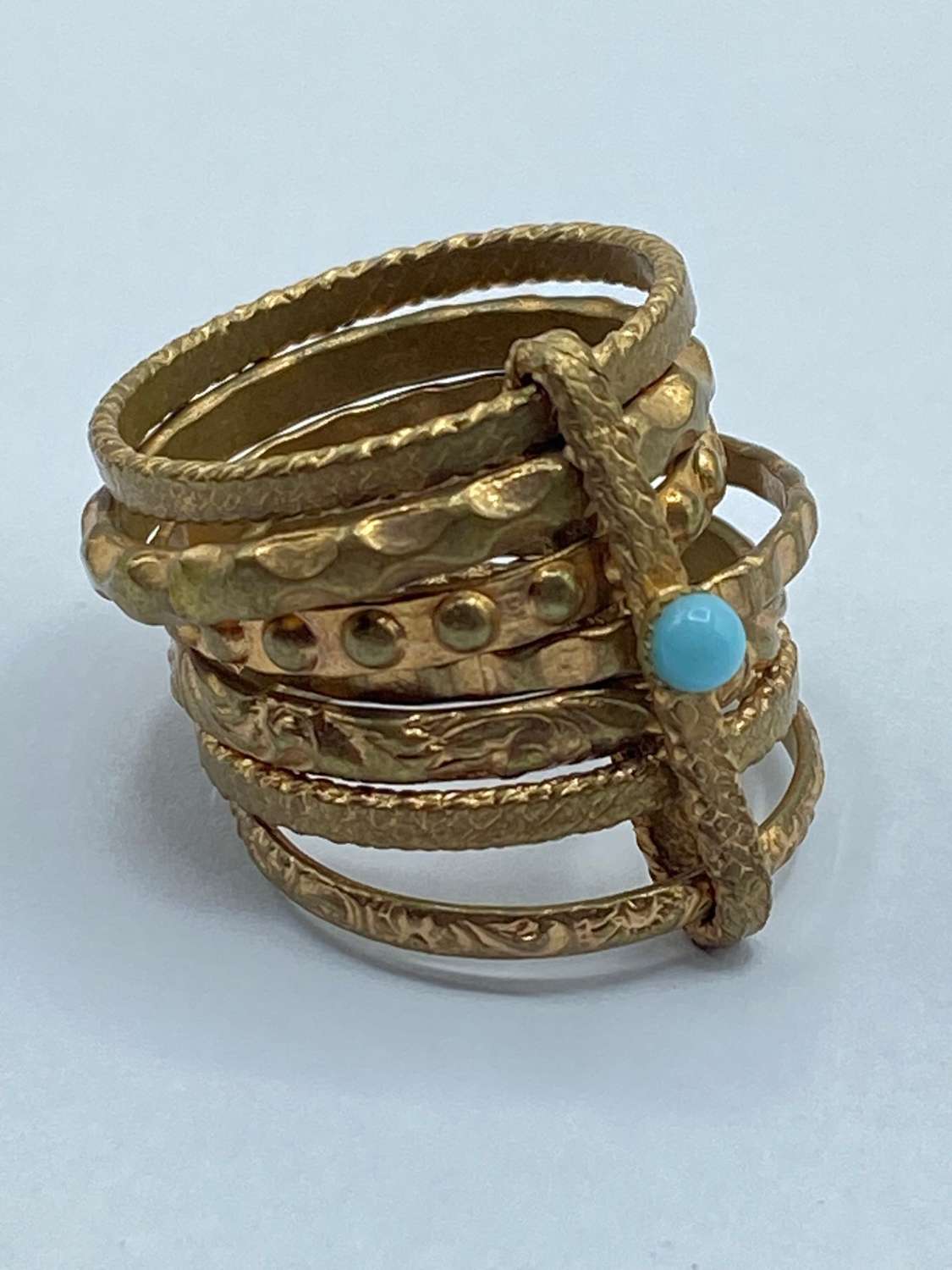 Antique Egyptian Revival Gold Plated & Turquoise Gem Multiband Ring