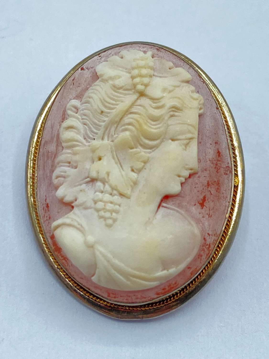 Antique Italian Silver 800 Marked Oval Carved Shell Lady Cameo Brooch