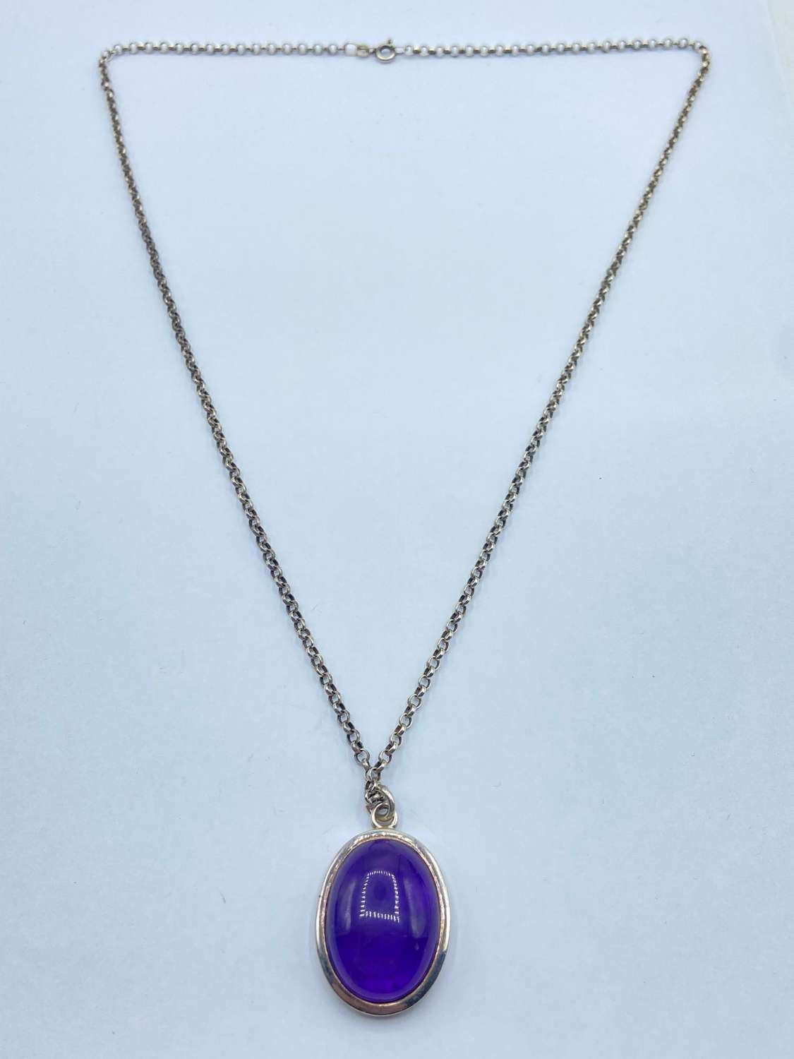 Beautiful Vintage Sterling Silver & Cabochon Amethyst Necklace By IBB