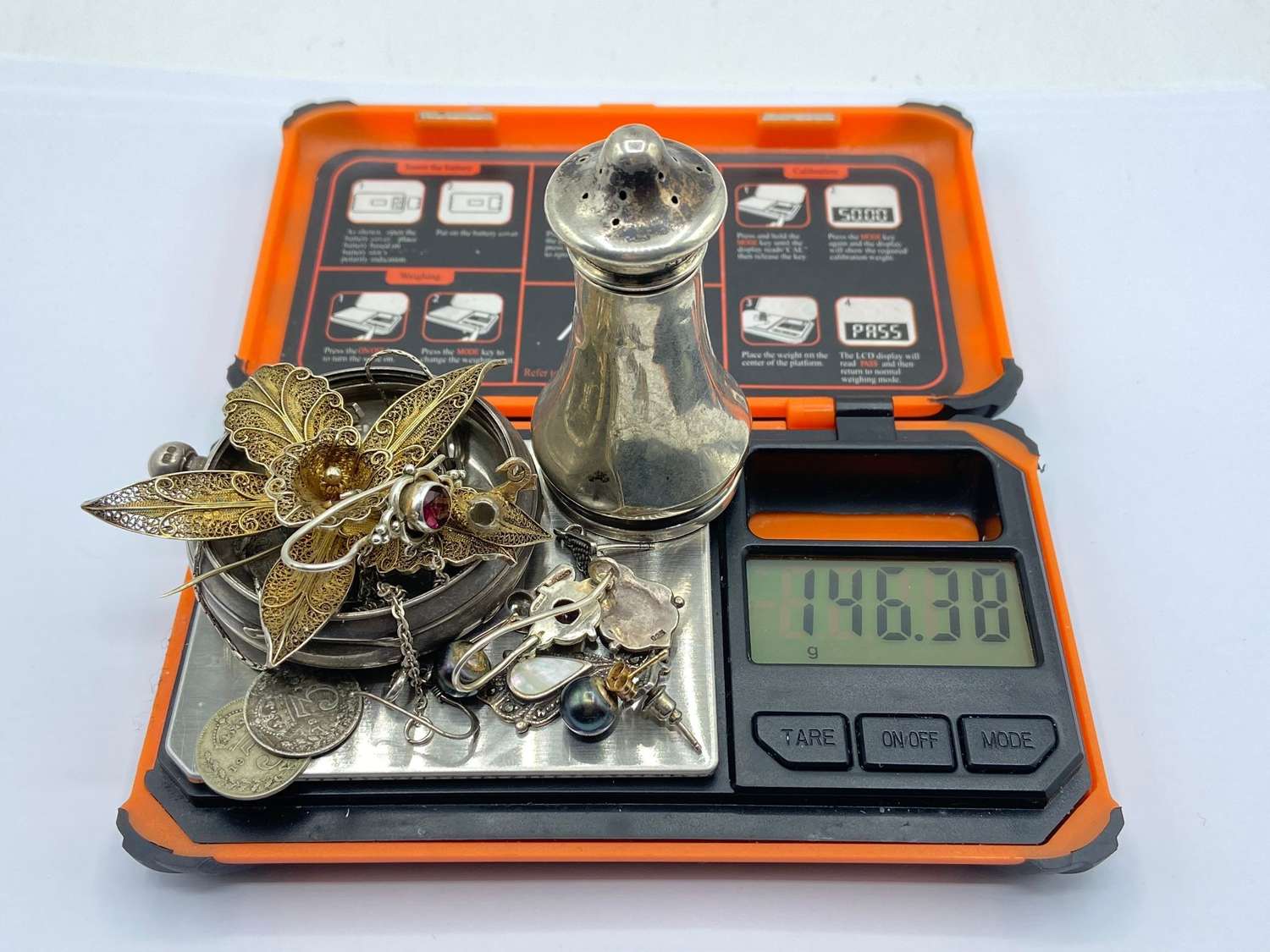 Antique Scrap Silver & Gold Lot 146g Coins, Pocket Watch Cases etc
