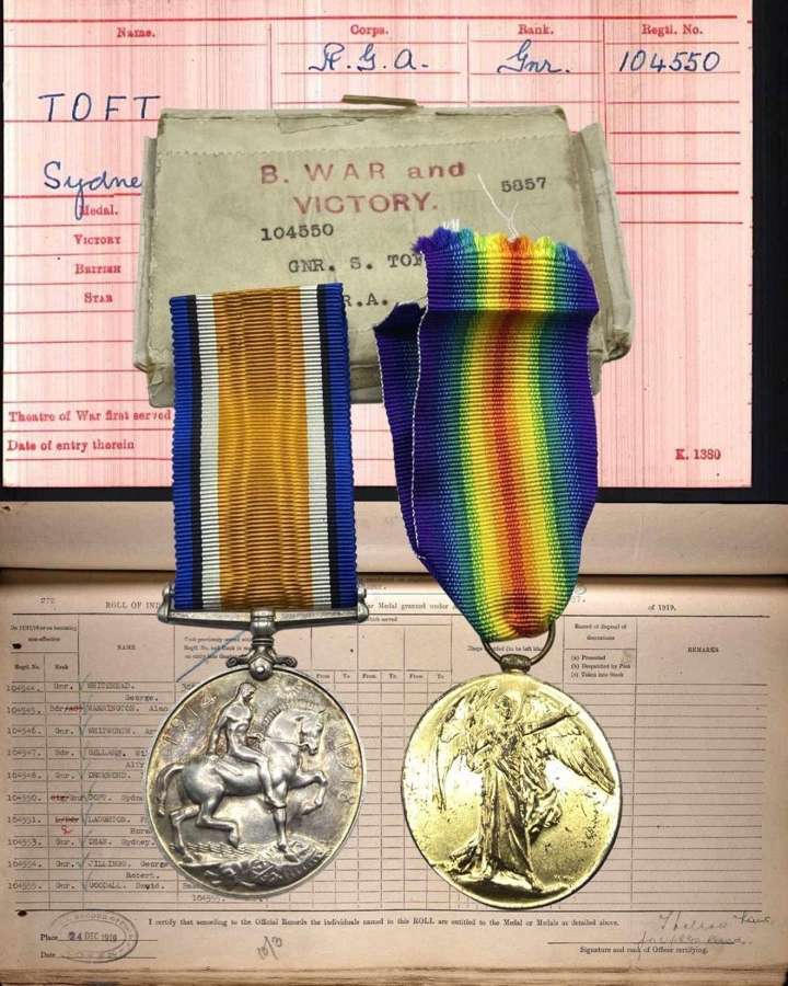 WW1 British Boxed Victory & War Medal To Gnr S Toft Royal Artillery