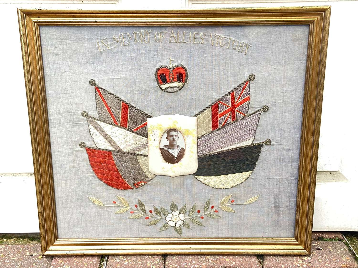 WWI British Royal Navy “In Memory Of Allies Victory” Embroidered Silk