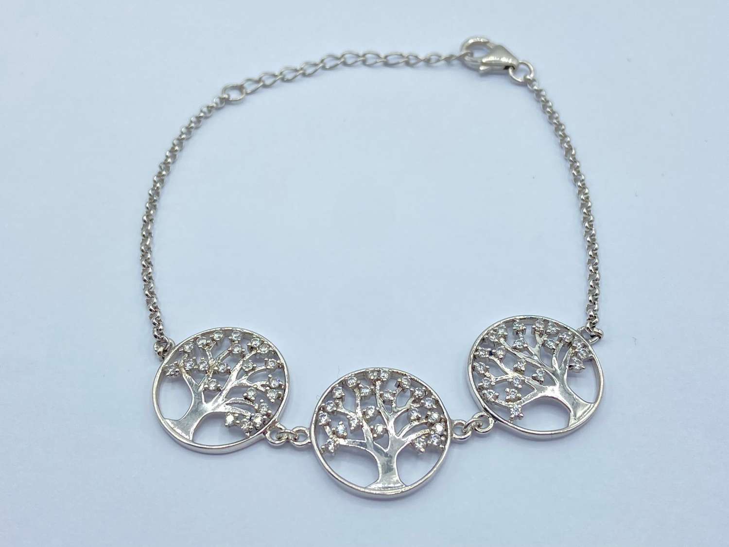 Beautiful Sterling Silver & Cubic Zirconia Tree Of Life Bracelet & Box