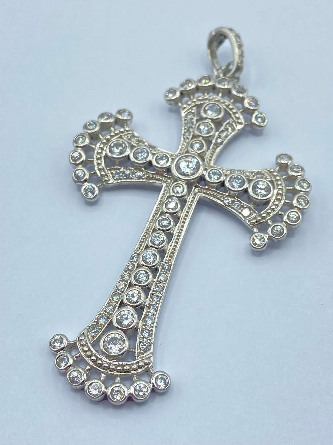 Vintage Silver Hallmarked & Diamonique Cubic Zirconia Cross Pendant