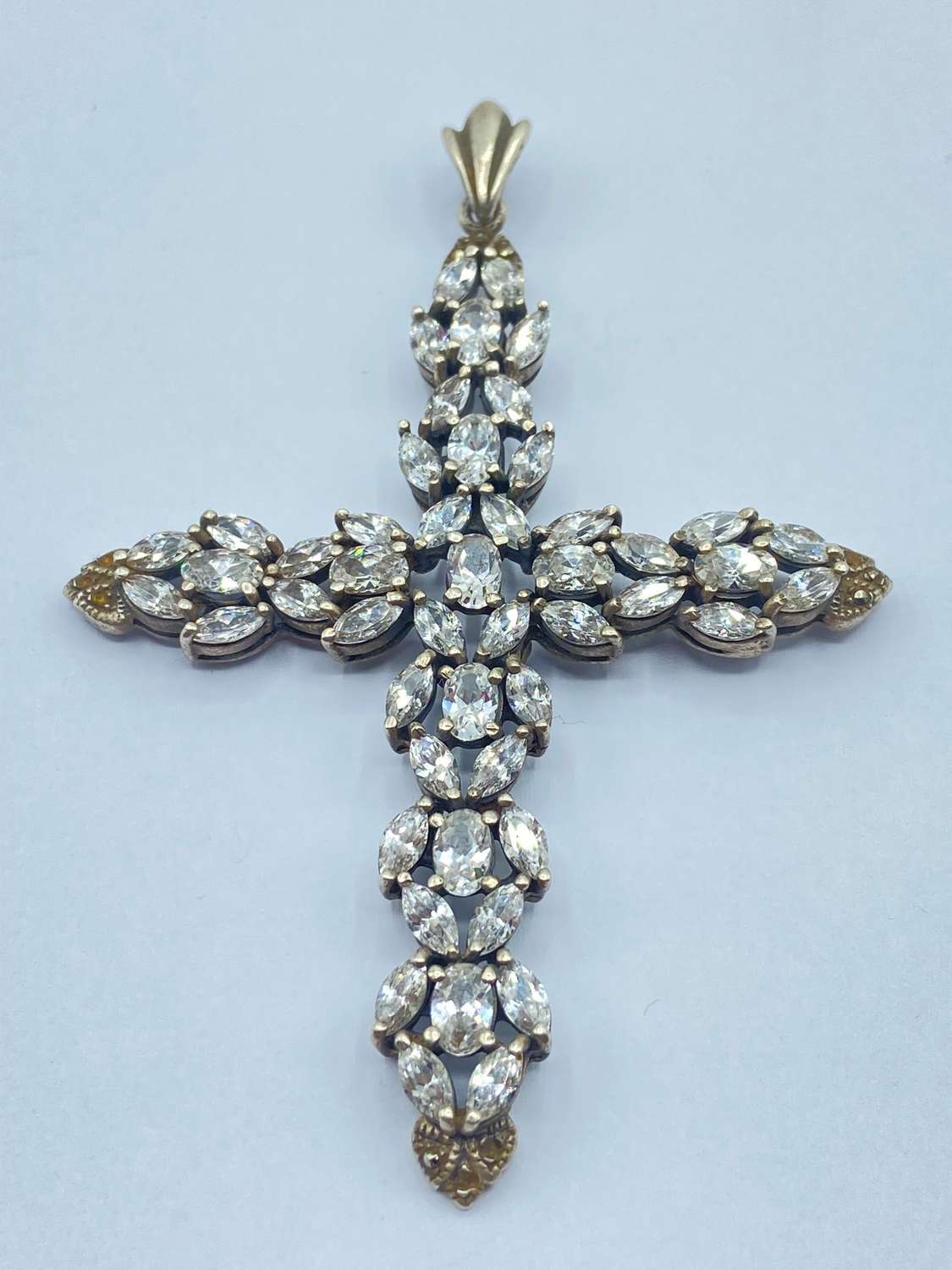 Vintage Sterling Silver, Marcasite & Cubic Zirconia Cross Pendant