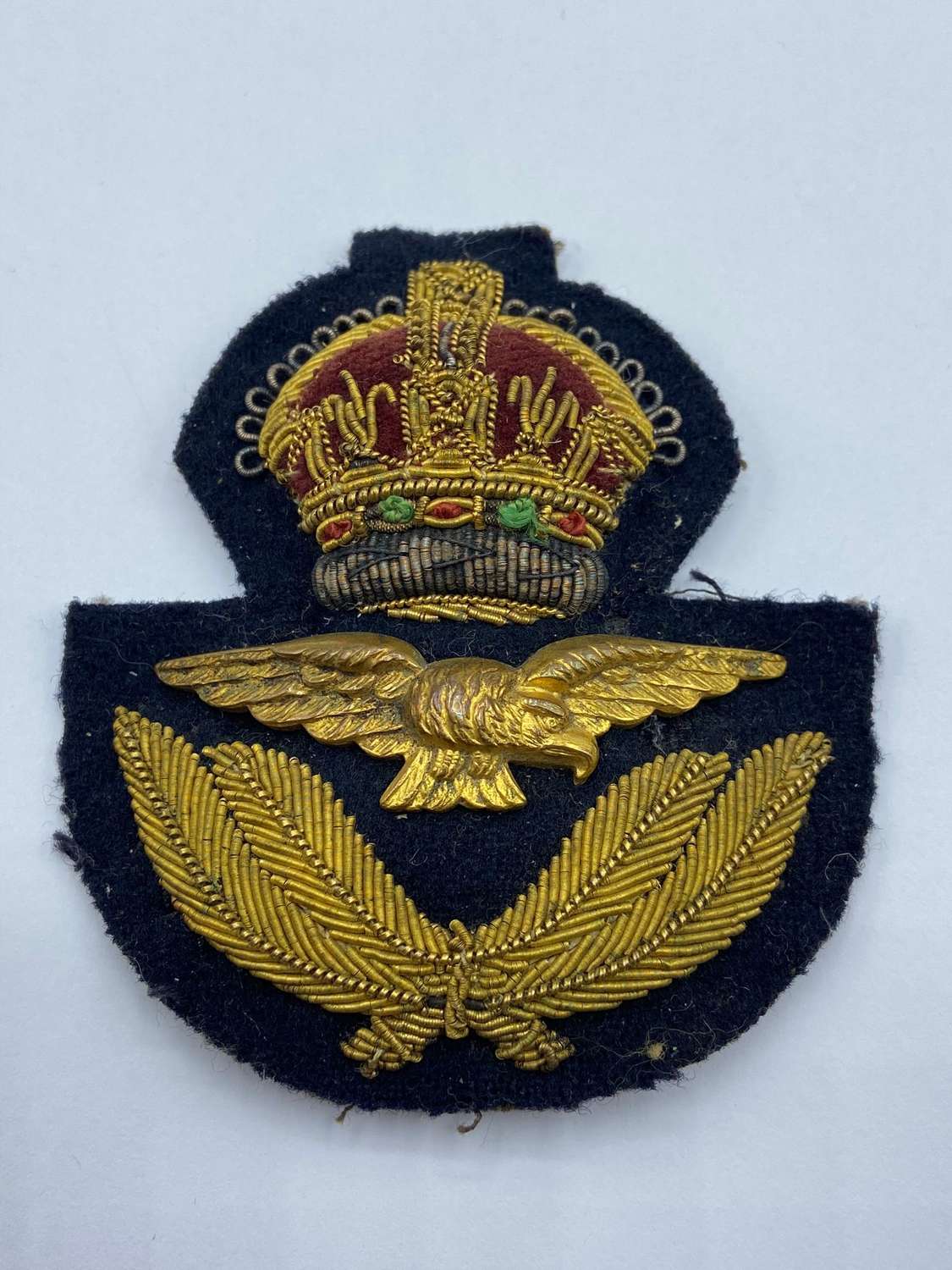 WW2 RAF Royal Air Force Officers Padded Bullion Wire Cap Badge/ Patch