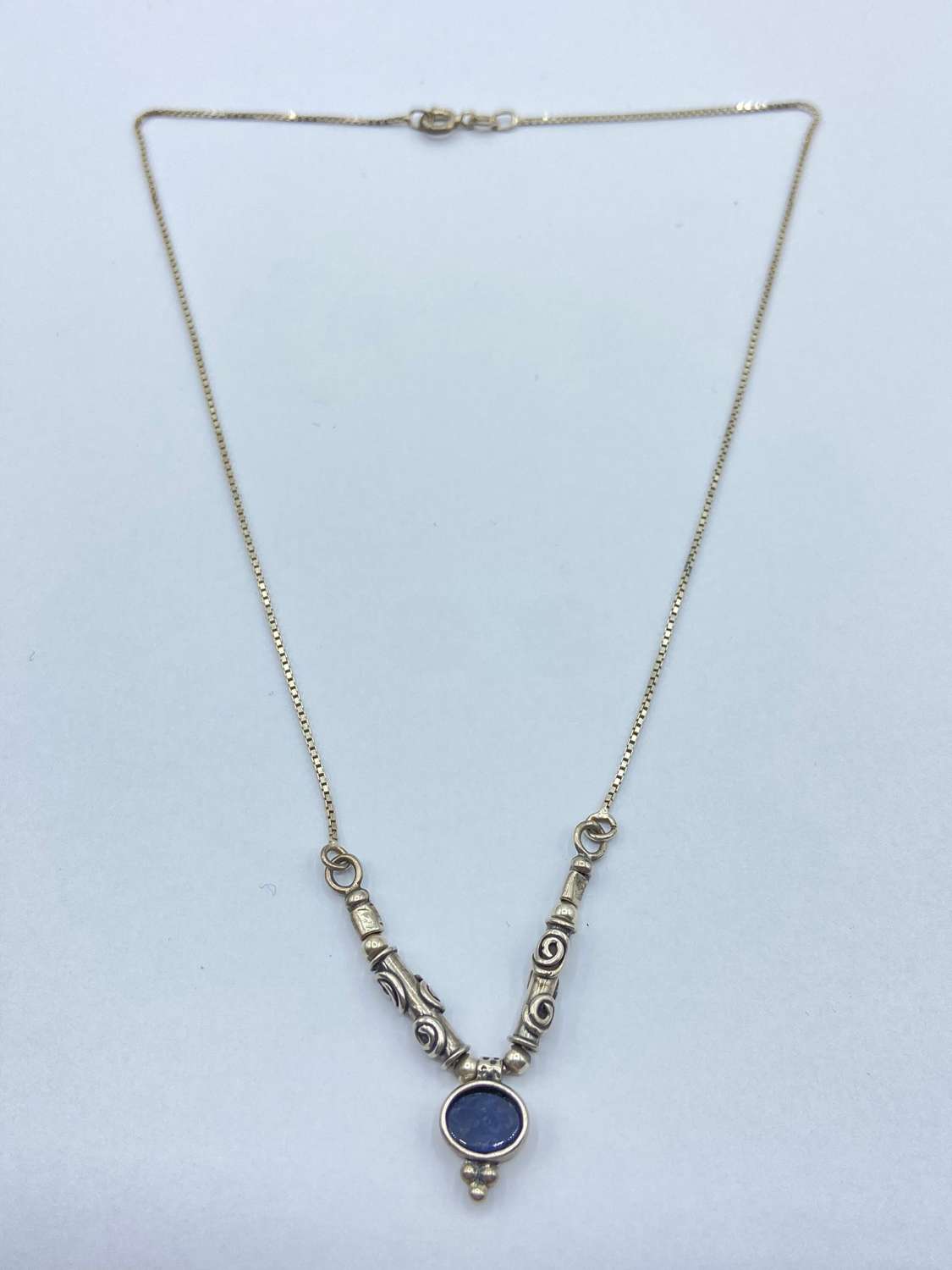Vintage Sterling Silver & Lapis Lazuli Gemstone Necklace Signed Lior