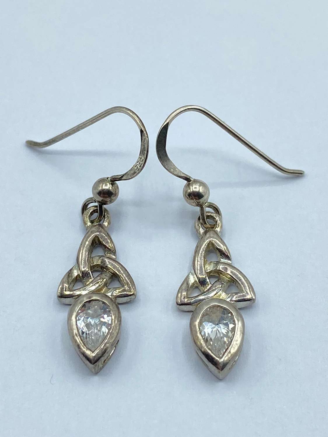 Vintage Silver Cubic Zirconia Scottish Celtic Knot Earrings Signed SG