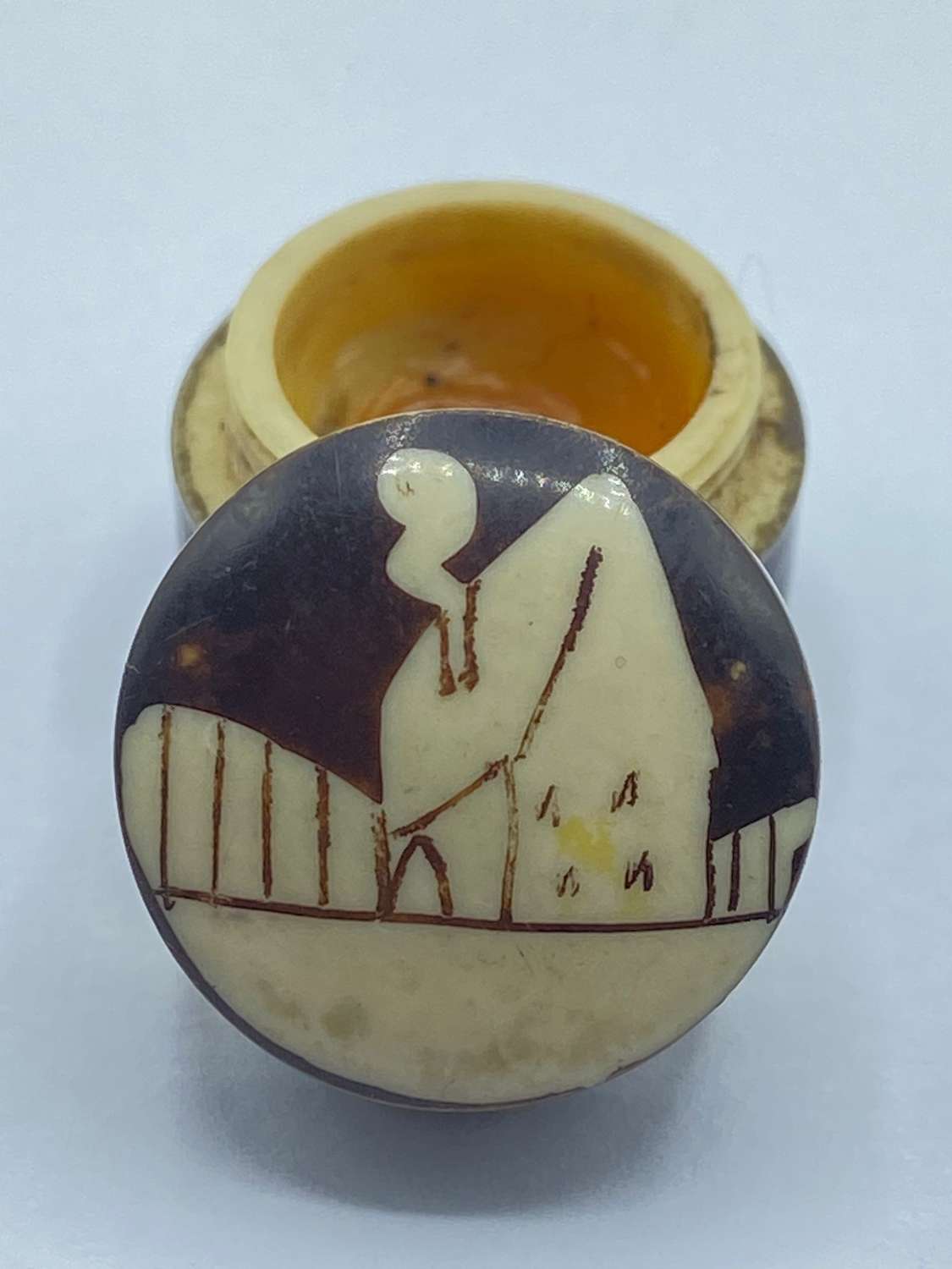 Beautiful Antique 19th Century Carved Bone Perfume Pot