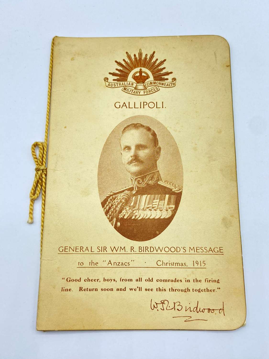 WW1 General Sir Birdwood Message To Anzacs Christmas 1915 Gallipoli