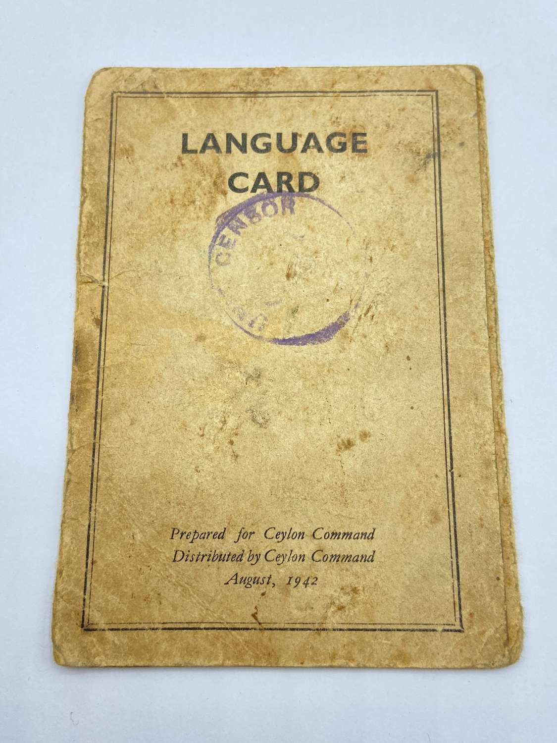 WW2 SOE 1942 Ceylon Command Language/ Phrase Card For Translating Urdu