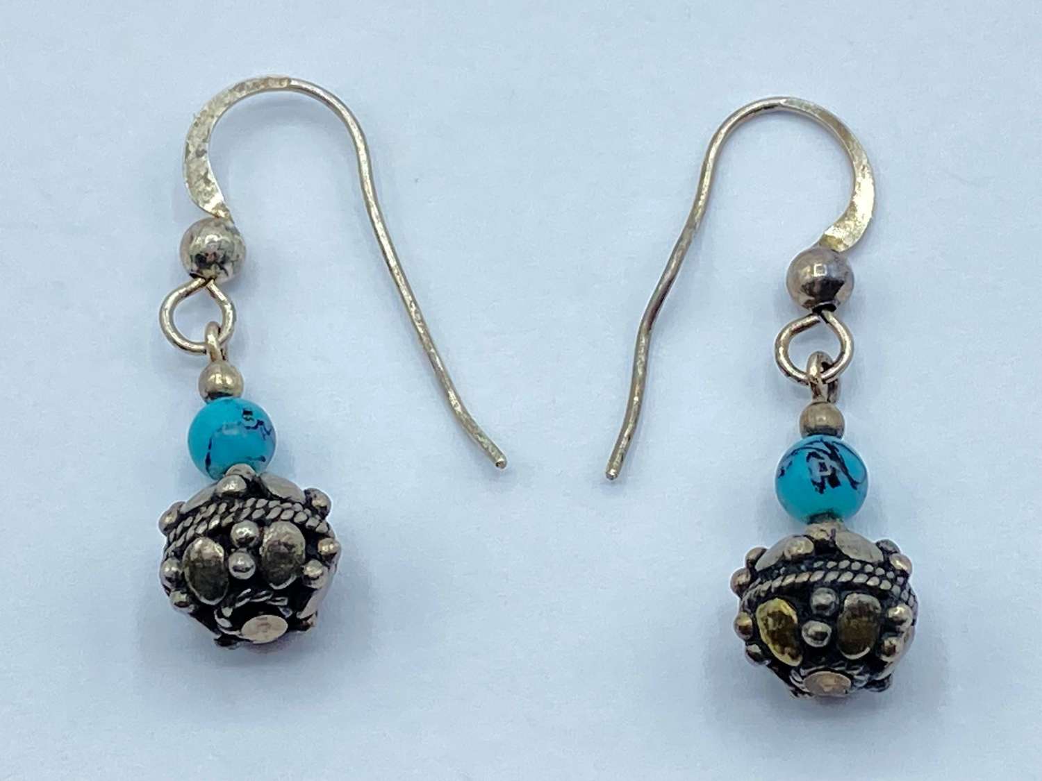 Vintage Silver Tested & Turquoise Gemstone Drop Dangle Earrings