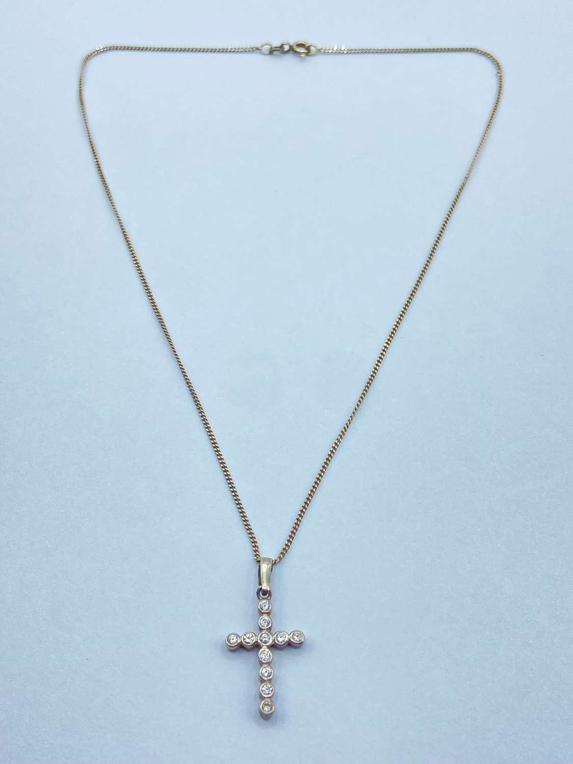 Vintage Sterling Silver & Cubic Zirconia Cross Necklace Pendant
