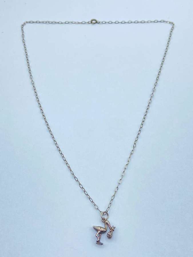 Beautiful Antique Sterling Silver Stalk Carrying A Baby Necklace