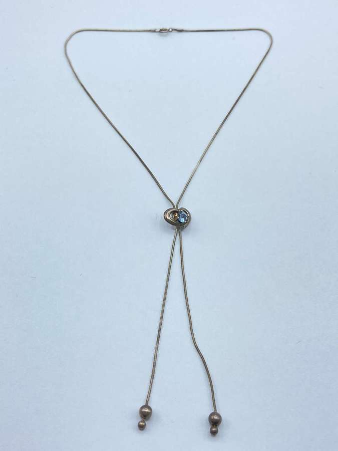 Vintage Sterling Silver & Faceted Topaz Heart Adjustable Necklace