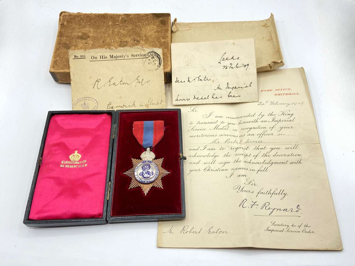 Pre WW1 Imperial Service Medal, Case, Transit Case & Supporting Docs