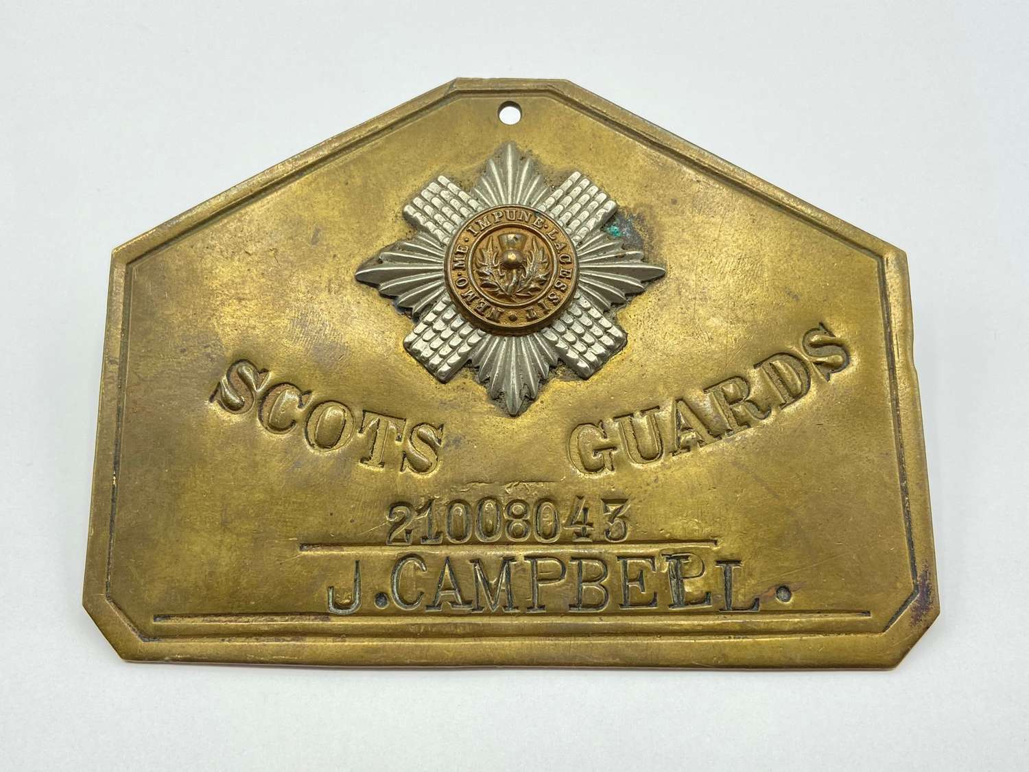 WW2 Period Scots Guards 21008043 J Campbell Bed Plate/ Duty Foot Plate