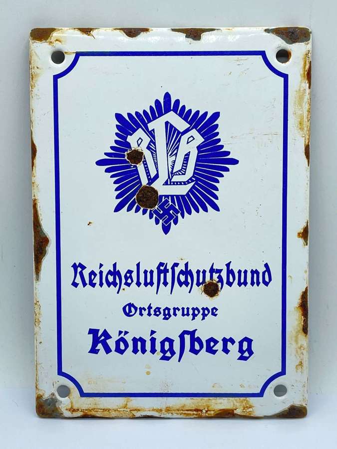 Reproduction WW2 German Reichsluftſchutzbund Königsberg Enamel Sign