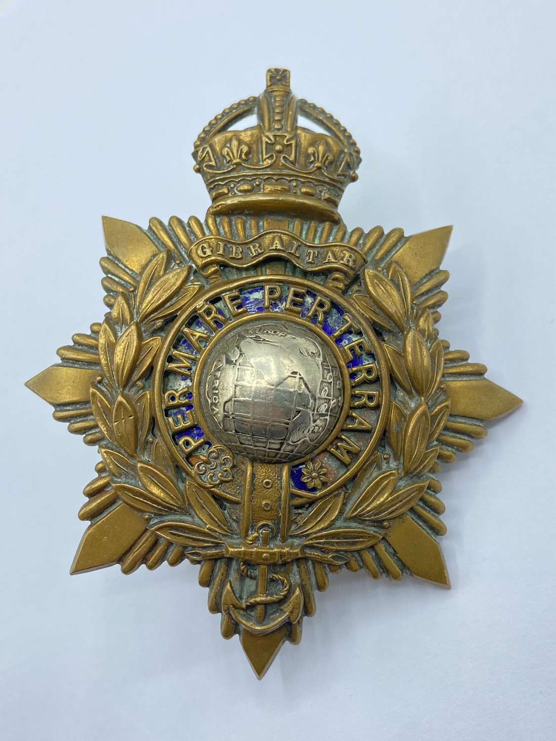 WW1-2 Royal Marine Officer’s Helmet Plate Badge Converted Car Badge
