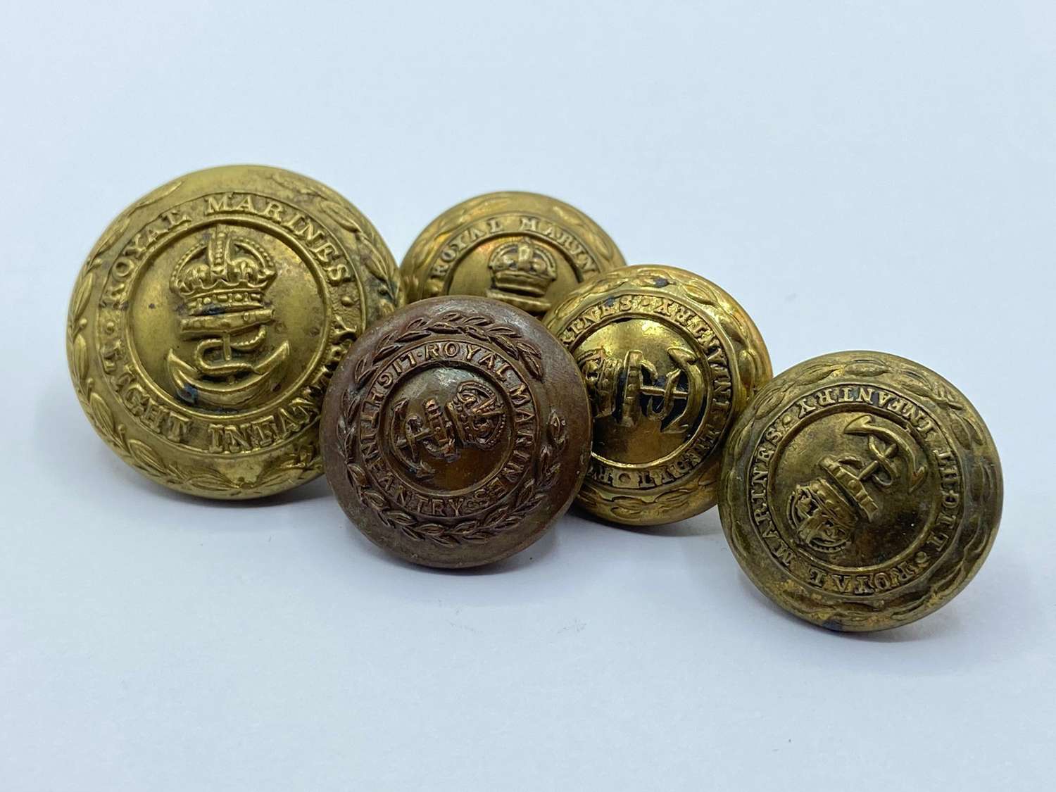WW1 British Army Royal Marines Light Infantry Brass Buttons X 5 Lot