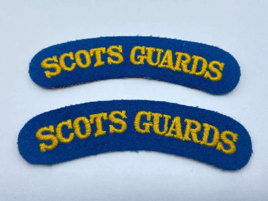 Pair Of Post WW2 Scots Guards Embroidered Shoulder Titles