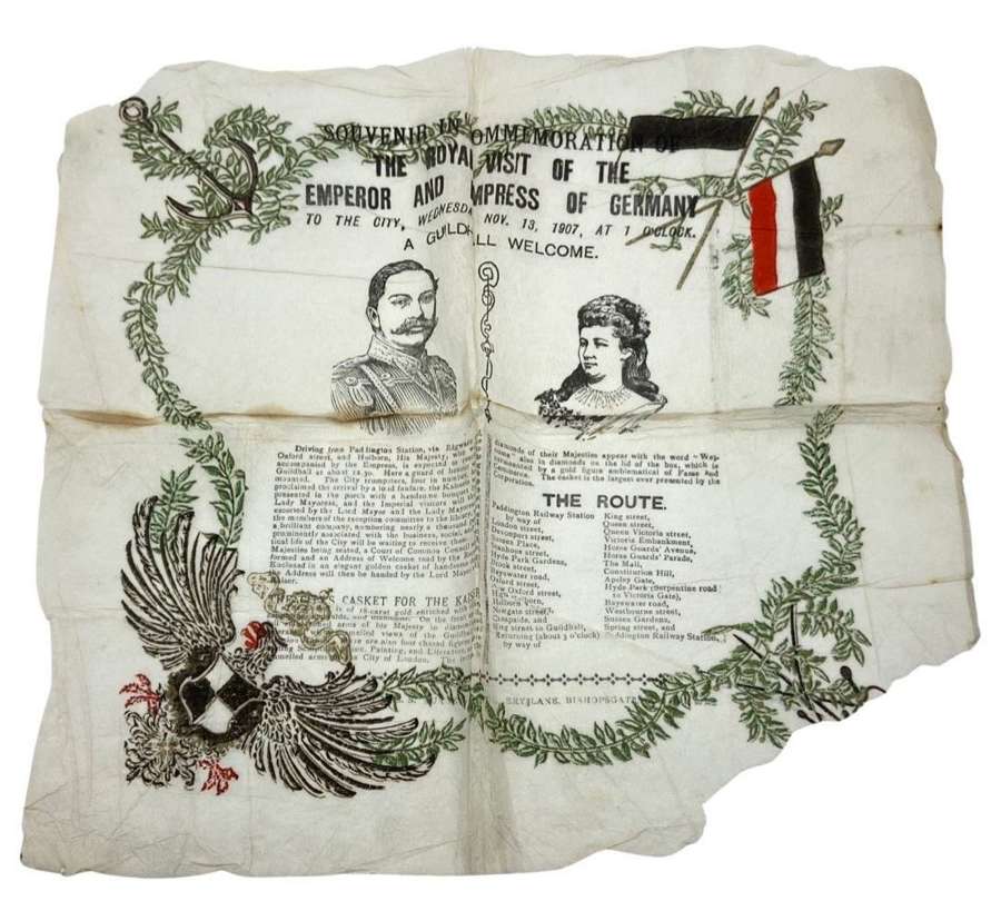 Pre WW1 Tissue Handkerchief Of The Royal Visit Of Emperor Of Germany
