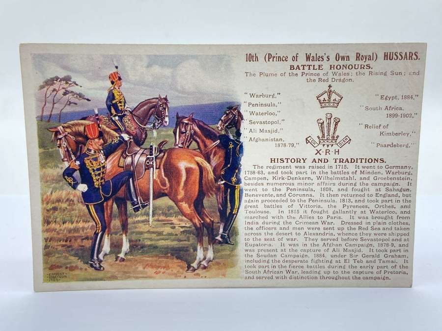 WW1 10th (Prince Of Wales Own Royal) Hussars Battle Honours Postcard
